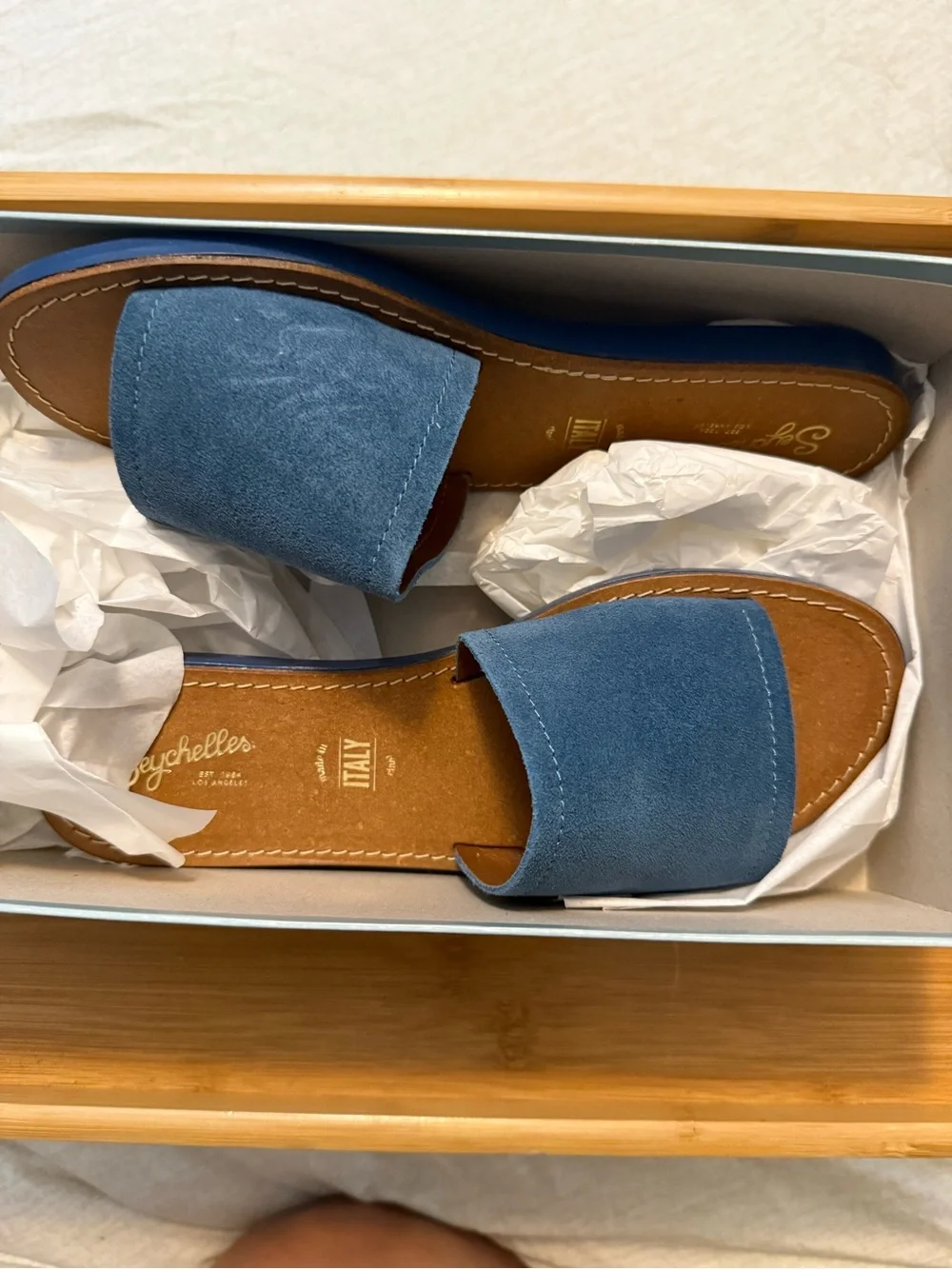 Seychelles Blue Suede Slide Mules NIB Women’s Size 7